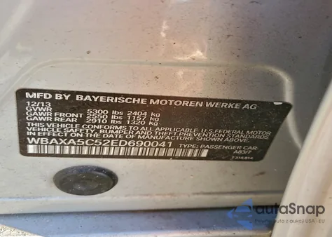 2014 BMW 535 D из США, поврежденный, VIN WBAXA5C52ED690041